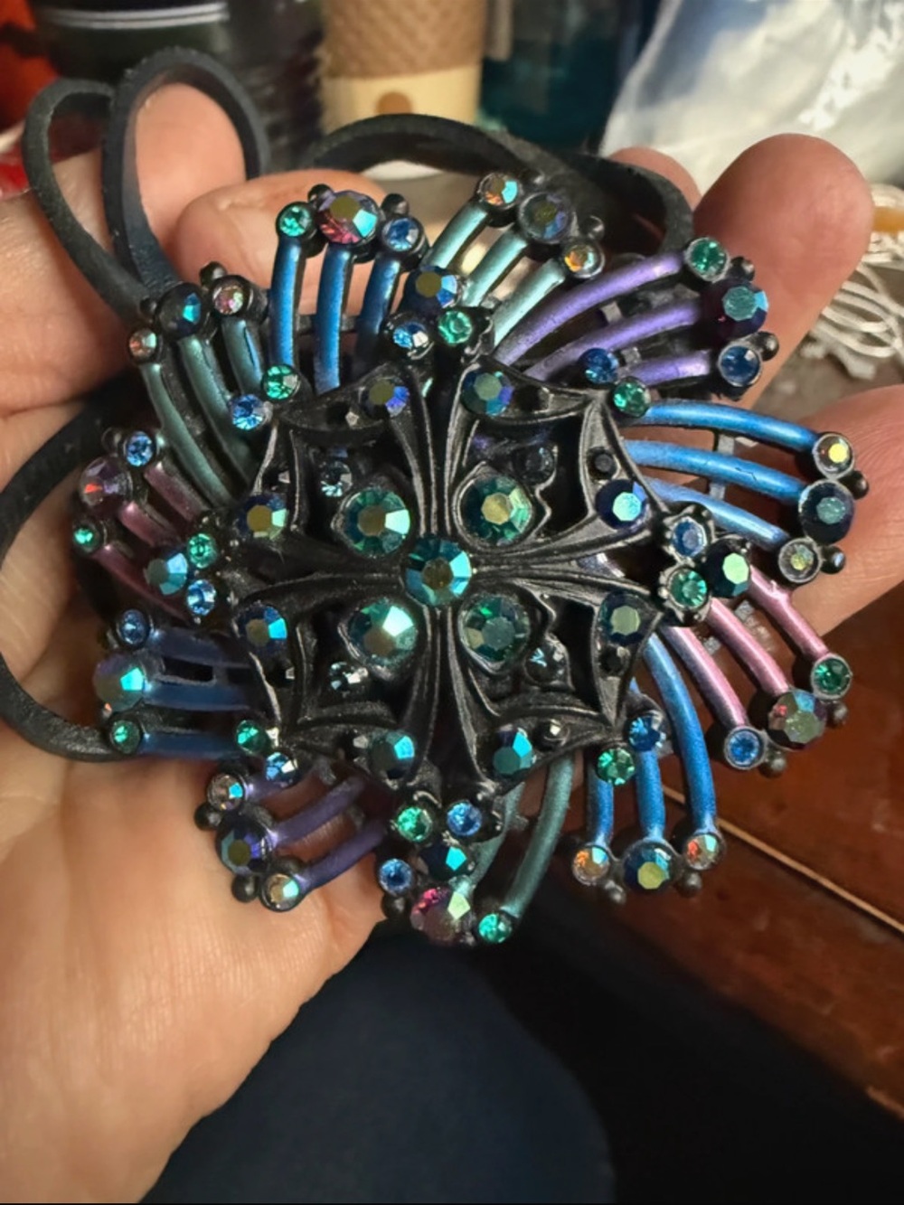 Chico's Multicolor Iridescent Floral Crystal Statement Necklace